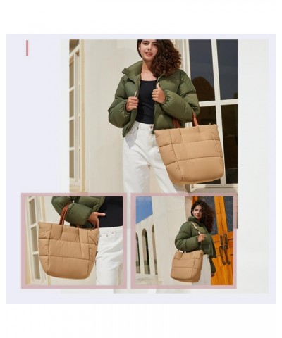 Puffer Tote Bag, Trendy Chic Quilted Large Padded Designer Handbags Shoulderbags for Women Winter Soft Shoulder Bag Khaki $20...