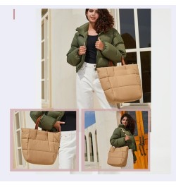 Puffer Tote Bag, Trendy Chic Quilted Large Padded Designer Handbags Shoulderbags for Women Winter Soft Shoulder Bag Khaki $20...