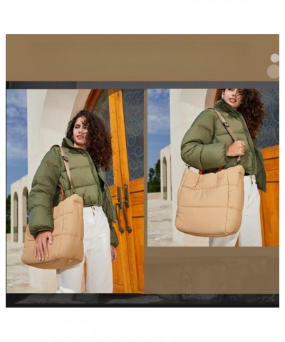 Puffer Tote Bag, Trendy Chic Quilted Large Padded Designer Handbags Shoulderbags for Women Winter Soft Shoulder Bag Khaki $20...