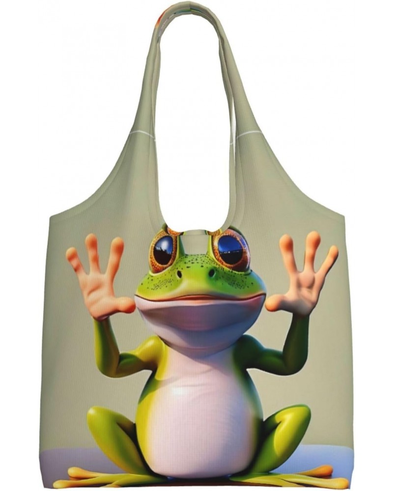 The Funny Frog Doing Yoga One-Shoulder Commuting Canvas Bag,Fashionable And Lightweight,Extra Large Capacity,Easy To Store,So...