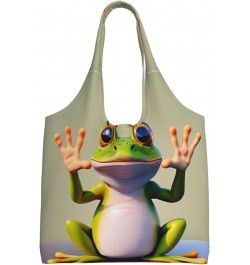 The Funny Frog Doing Yoga One-Shoulder Commuting Canvas Bag,Fashionable And Lightweight,Extra Large Capacity,Easy To Store,So...