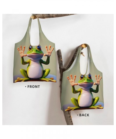 The Funny Frog Doing Yoga One-Shoulder Commuting Canvas Bag,Fashionable And Lightweight,Extra Large Capacity,Easy To Store,So...