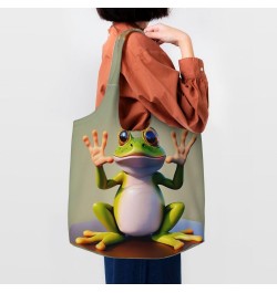 The Funny Frog Doing Yoga One-Shoulder Commuting Canvas Bag,Fashionable And Lightweight,Extra Large Capacity,Easy To Store,So...