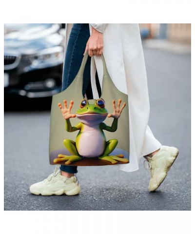 The Funny Frog Doing Yoga One-Shoulder Commuting Canvas Bag,Fashionable And Lightweight,Extra Large Capacity,Easy To Store,So...