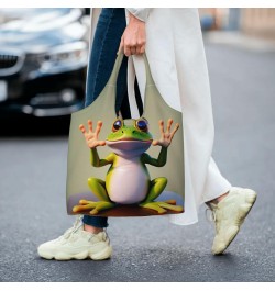 The Funny Frog Doing Yoga One-Shoulder Commuting Canvas Bag,Fashionable And Lightweight,Extra Large Capacity,Easy To Store,So...