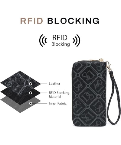 RFID Blocking Wallet Purse for Women Large Capacity Wristlet Clutch Bag Multi Card Holder Phone Case with Wrist Strap (DS Bla...