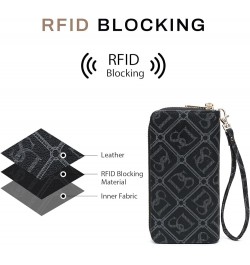 RFID Blocking Wallet Purse for Women Large Capacity Wristlet Clutch Bag Multi Card Holder Phone Case with Wrist Strap (DS Bla...