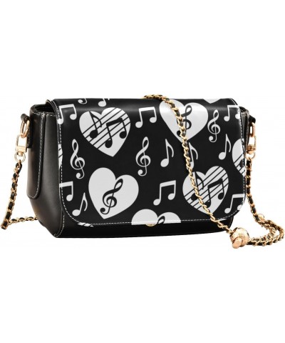 Valentines Crossbody Handbag Melody Heart Music Note Black White PU Leather Shoulder Bag Sturdy Travel Pouch Compact Chic Bag...