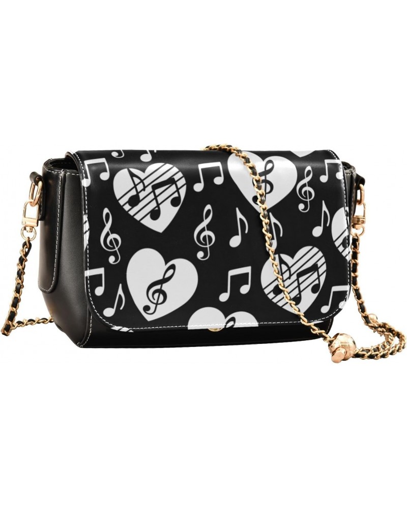 Valentines Crossbody Handbag Melody Heart Music Note Black White PU Leather Shoulder Bag Sturdy Travel Pouch Compact Chic Bag...