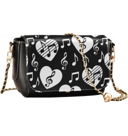 Valentines Crossbody Handbag Melody Heart Music Note Black White PU Leather Shoulder Bag Sturdy Travel Pouch Compact Chic Bag...