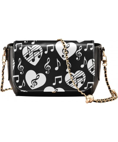 Valentines Crossbody Handbag Melody Heart Music Note Black White PU Leather Shoulder Bag Sturdy Travel Pouch Compact Chic Bag...