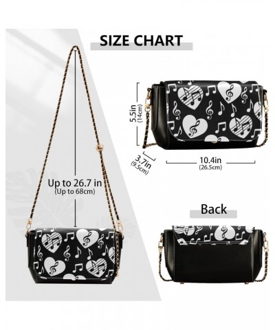 Valentines Crossbody Handbag Melody Heart Music Note Black White PU Leather Shoulder Bag Sturdy Travel Pouch Compact Chic Bag...