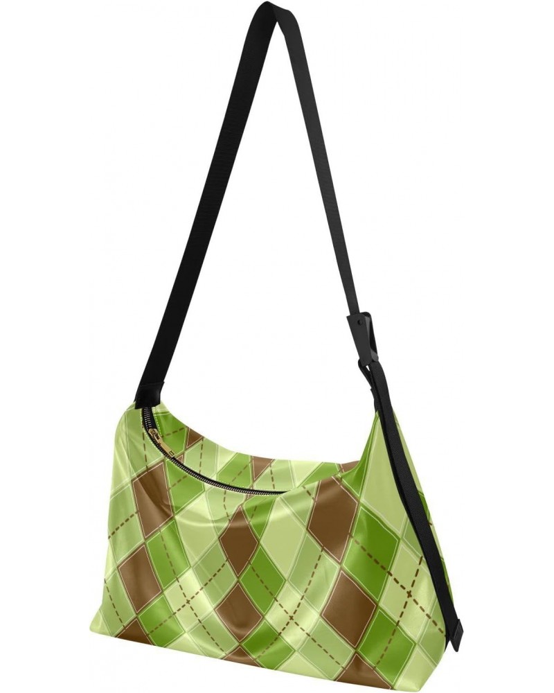 Women Boho Bag Tartan Plaid Green Brown Checker Shoulder Bag PU Leather Pouch Crossbody Bag Large Tote Handbag For Quick Geta...