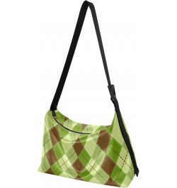 Women Boho Bag Tartan Plaid Green Brown Checker Shoulder Bag PU Leather Pouch Crossbody Bag Large Tote Handbag For Quick Geta...