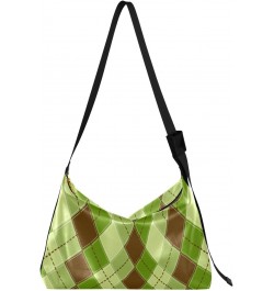 Women Boho Bag Tartan Plaid Green Brown Checker Shoulder Bag PU Leather Pouch Crossbody Bag Large Tote Handbag For Quick Geta...