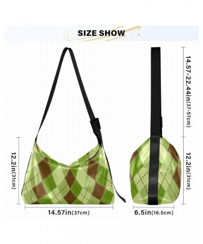 Women Boho Bag Tartan Plaid Green Brown Checker Shoulder Bag PU Leather Pouch Crossbody Bag Large Tote Handbag For Quick Geta...