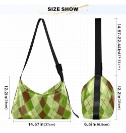 Women Boho Bag Tartan Plaid Green Brown Checker Shoulder Bag PU Leather Pouch Crossbody Bag Large Tote Handbag For Quick Geta...