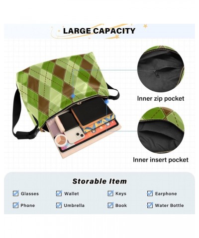 Women Boho Bag Tartan Plaid Green Brown Checker Shoulder Bag PU Leather Pouch Crossbody Bag Large Tote Handbag For Quick Geta...