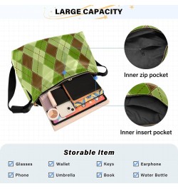 Women Boho Bag Tartan Plaid Green Brown Checker Shoulder Bag PU Leather Pouch Crossbody Bag Large Tote Handbag For Quick Geta...