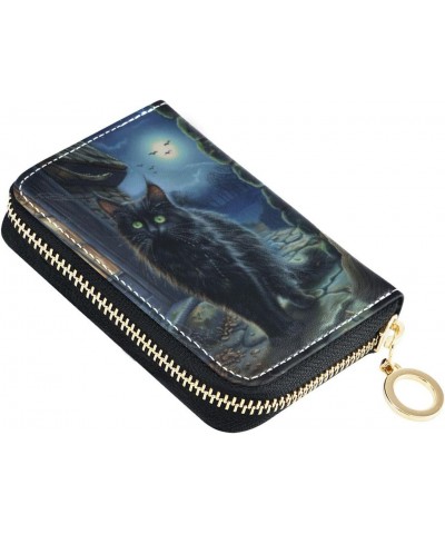 Watercolor Black Cat Gothic Style RFID Credit Card Holder Leather With Zipper Card Case Wallet for Women Girls $9.87 Wallets