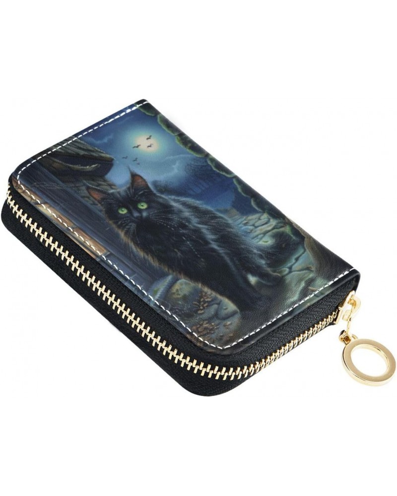 Watercolor Black Cat Gothic Style RFID Credit Card Holder Leather With Zipper Card Case Wallet for Women Girls $9.87 Wallets