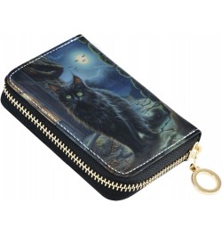 Watercolor Black Cat Gothic Style RFID Credit Card Holder Leather With Zipper Card Case Wallet for Women Girls $9.87 Wallets