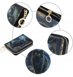 Watercolor Black Cat Gothic Style RFID Credit Card Holder Leather With Zipper Card Case Wallet for Women Girls $9.87 Wallets