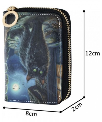 Watercolor Black Cat Gothic Style RFID Credit Card Holder Leather With Zipper Card Case Wallet for Women Girls $9.87 Wallets