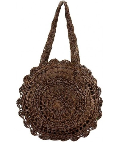 Bohemian Straw Bags for Women Circle Beach Handbags Summer Rattan Shoulder Bags Knitted Travel Big Totes Darkbrown $16.42 Totes