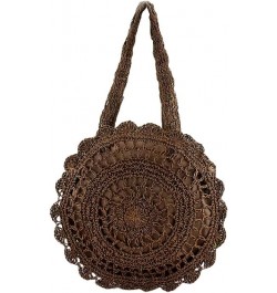 Bohemian Straw Bags for Women Circle Beach Handbags Summer Rattan Shoulder Bags Knitted Travel Big Totes Darkbrown $16.42 Totes