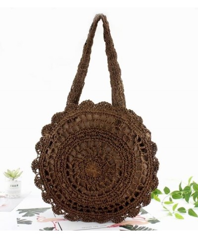 Bohemian Straw Bags for Women Circle Beach Handbags Summer Rattan Shoulder Bags Knitted Travel Big Totes Darkbrown $16.42 Totes