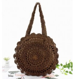 Bohemian Straw Bags for Women Circle Beach Handbags Summer Rattan Shoulder Bags Knitted Travel Big Totes Darkbrown $16.42 Totes