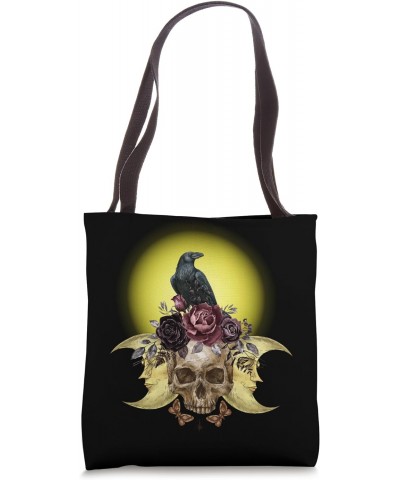 Gothic The Raven On A Skull Of Roses Poe Graphics Tote Bag $9.89 Totes