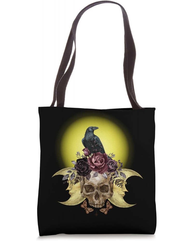 Gothic The Raven On A Skull Of Roses Poe Graphics Tote Bag $9.89 Totes