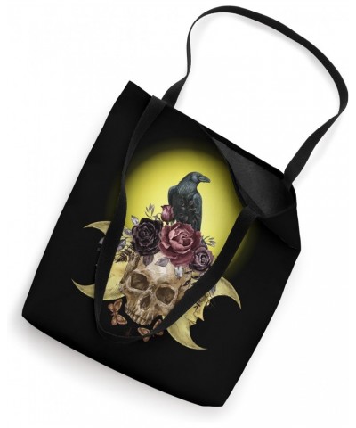 Gothic The Raven On A Skull Of Roses Poe Graphics Tote Bag $9.89 Totes