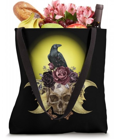 Gothic The Raven On A Skull Of Roses Poe Graphics Tote Bag $9.89 Totes