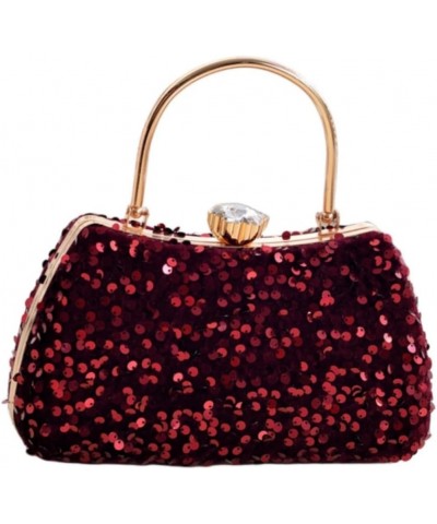 Small Sequins Clutch Purse Top Handle Evening Handbag Mini Square Shoulder Crossbody Bag E-burgundy $15.07 Evening Bags