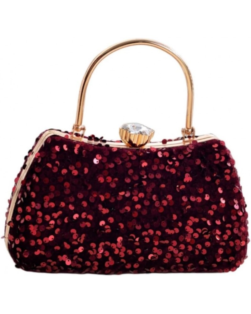 Small Sequins Clutch Purse Top Handle Evening Handbag Mini Square Shoulder Crossbody Bag E-burgundy $15.07 Evening Bags