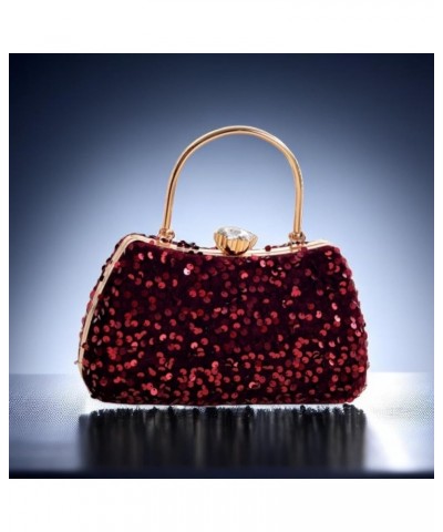 Small Sequins Clutch Purse Top Handle Evening Handbag Mini Square Shoulder Crossbody Bag E-burgundy $15.07 Evening Bags