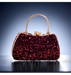 Small Sequins Clutch Purse Top Handle Evening Handbag Mini Square Shoulder Crossbody Bag E-burgundy $15.07 Evening Bags