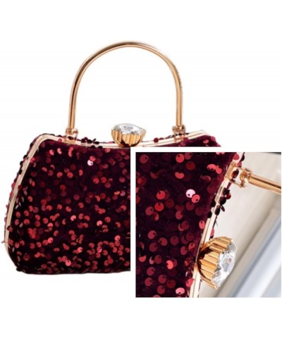 Small Sequins Clutch Purse Top Handle Evening Handbag Mini Square Shoulder Crossbody Bag E-burgundy $15.07 Evening Bags