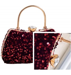 Small Sequins Clutch Purse Top Handle Evening Handbag Mini Square Shoulder Crossbody Bag E-burgundy $15.07 Evening Bags