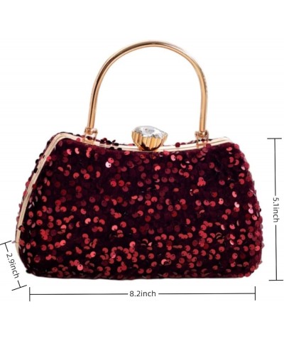 Small Sequins Clutch Purse Top Handle Evening Handbag Mini Square Shoulder Crossbody Bag E-burgundy $15.07 Evening Bags