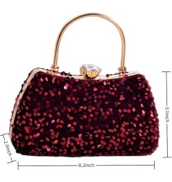 Small Sequins Clutch Purse Top Handle Evening Handbag Mini Square Shoulder Crossbody Bag E-burgundy $15.07 Evening Bags