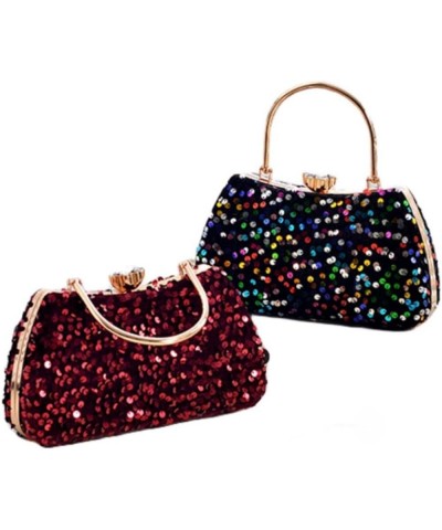 Small Sequins Clutch Purse Top Handle Evening Handbag Mini Square Shoulder Crossbody Bag E-burgundy $15.07 Evening Bags