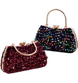 Small Sequins Clutch Purse Top Handle Evening Handbag Mini Square Shoulder Crossbody Bag E-burgundy $15.07 Evening Bags