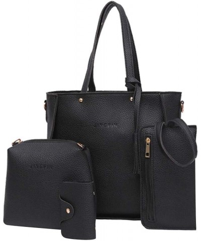 Bags Four Bag Four Tote Women Bags Pieces Wallet Handbag Shoulder Crossbody Set Bag Insulated Tote Bag Black $8.40 Totes