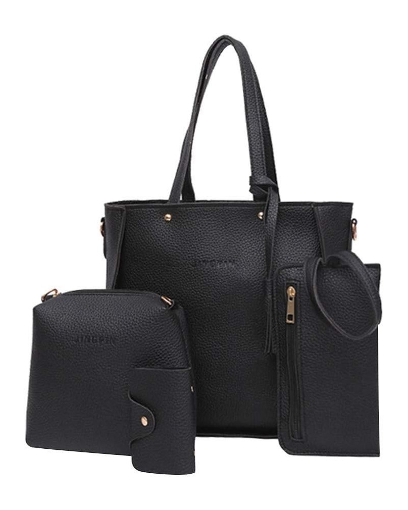 Bags Four Bag Four Tote Women Bags Pieces Wallet Handbag Shoulder Crossbody Set Bag Insulated Tote Bag Black $8.40 Totes