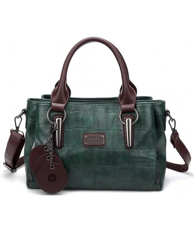 Adjustable Strap 3 Layer Stylish Tote Handbag Solid Color Women Retro Crossbody Bag PU Large Capacity Messenger Bag Green $17...