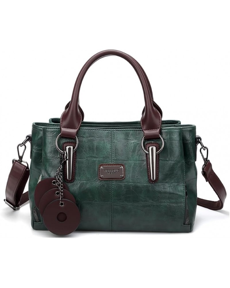 Adjustable Strap 3 Layer Stylish Tote Handbag Solid Color Women Retro Crossbody Bag PU Large Capacity Messenger Bag Green $17...